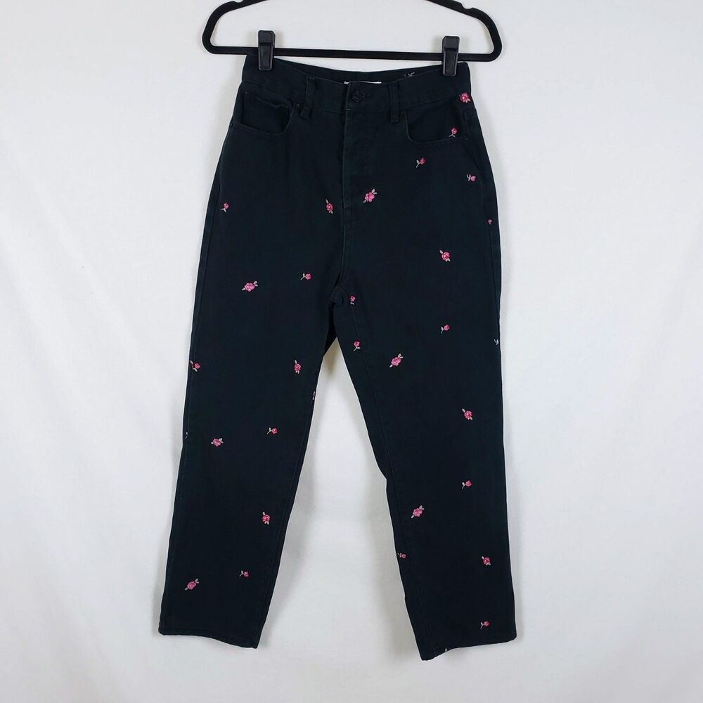 Pacsun High Rise Straight Jeans Womens 26 Black Dark Coquette Button Fly